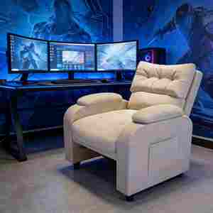 Fauteuil simple en tissu blanc lait, fauteuil <span class=keywords><strong>de</strong></span> bureau avec poches latérales et table d'appoint, fauteuil décontracté pour salon et chambre à coucher - Product Image 6