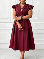 Robe blazer pour femmes grandes tailles, manches à volants, ceinture, double boutonnage, robe midi élégante, tenue de bureau