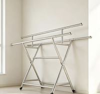 Séchoir à linge double barre autoportant robuste en acier inoxydable sur roulettes, idéal
