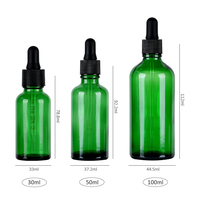 Flacons compte-gouttes en verre vert de plusieurs tailles, bouchon pipette noir opaque, pour huiles essentielles, sérums faciaux, contenants cosmétiques vides