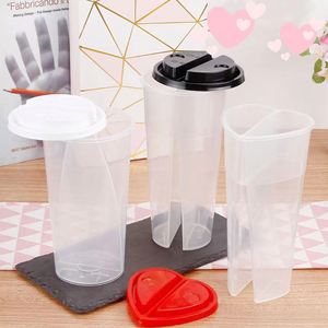 Transparent PP Single Wall Double Share Two-compartment <b>Cup</b> with <b>Lid</b> <b>and</b> <b>Straw</b> - Product Image 1