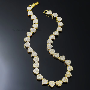 Heart Shaped With Diamonds <b>Cuban</b> Necklace Hip Hop Bracelet Hipster Tanjing Fashion Lijing Necklace - Product Image 2