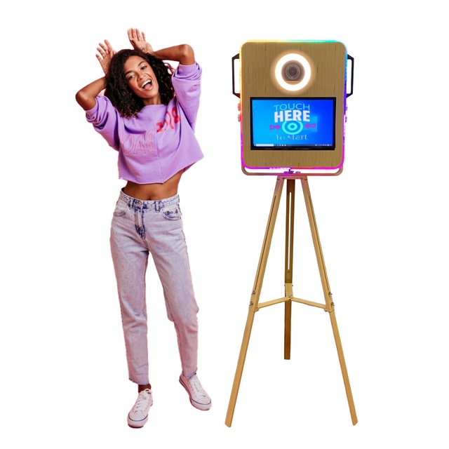 Vintage Wood Grain Photo Booth 15.6 Inch Touch Screen Photo Booth Machine with Printer and Camera Wooden Ipad PhotoBooth