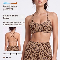 Soutien-gorge de sport imprimé léopard pour femme, dos croisé élégant, fines bretelles, haute élasticité, ajusté, respirant, pour fitness et yoga