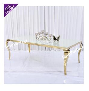 Mesas de Boda Rectangulares de Vidrio con Patas de Acero Inoxidable Dorado Estilo Moderno para Eventos - Product Image 1
