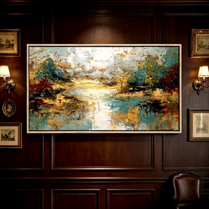 Arte Mural Abstracto de Árbol Enmarcado, Pintura en Lienzo de Gran Bosque Verde para Sala de Estar, Decoración Moderna de Naturaleza para el Hogar - Product Image 4
