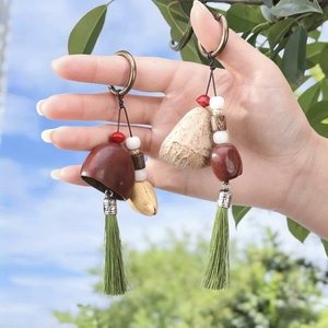 Wholesale Bohemian Natural Fruit Shell Keyring DIY Bodhi‑seed Beads <b>Tassel</b> <b>Key</b> Chain Backpack Pendant - Product Image 3