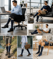Chaussettes de compression rayées marine en nylon, hauteur genou, pour hommes et femmes, sport et voyage