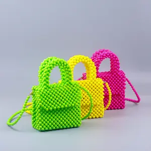 Moda ins internet ünlü niş tarzı renkli inci çanta omuz askıları ile akrilik inci boncuklu çanta kadınlar için