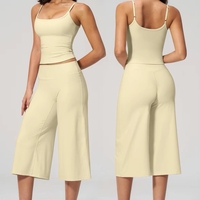 Ensemble de vêtements de yoga 2 pièces pour femmes, style innovant, débardeur de yoga solide à bretelles, taille haute, résistant aux plis, séchage rapide, Spandex/Nylon