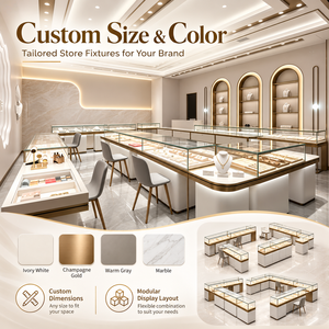 Exhibidor de Joyería Modular de Vidrio Color Oro Champán, Estilo Minimalista y de Lujo, Diseño Interior Personalizado para Tiendas de Joyería - Product Image 3