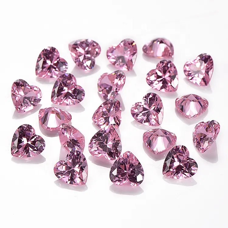 Grade 3A Synthetic Cubic Zirconia Heart Shape 8x8mm Pink Color CZ for jewelry making