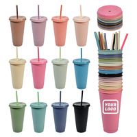 Gobelets en plastique de 24oz avec couvercles et pailles Gobelets réutilisables Gobelets colorés en plastique pour fêtes anniversaires Tasse de voyage