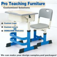 Ensemble moderne de bureau et chaise d'école en métal avec barre transversale, table d'étude à colonne unique avec boîte à livres, mobilier de classe robuste à base en T