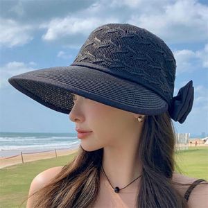 Chapeau de soleil pliable en paille tressée avec nœud ajouré pour femme – Vente en gros - Product Image 2