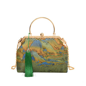 Retro Chinese Style Women's Shell <b>Handbag</b> With Bamboo Handle And Tassel <b>Chain</b> Shoulder Bag For Everyday Use - Product Image 5