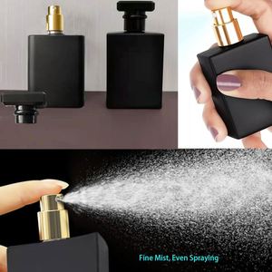 Luxury Matte Black 30ml 50ml 100ml Glass <b>Perfume</b> <b>Bottle</b> Flat Rectangle Clear Refillable Oil <b>Bottle</b> Box Screen Printing Pump - Product Image 4