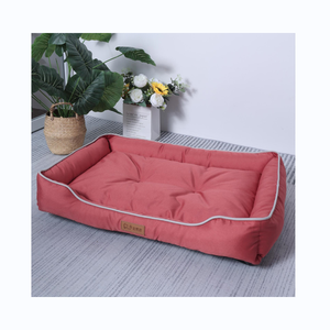 Customized Wholesale Dog Bolster Bed Striped <b>Rectangular</b> Pet Bed Detachable Short Plush <b>Cushion</b> for Cats Classic Style - Product Image 1