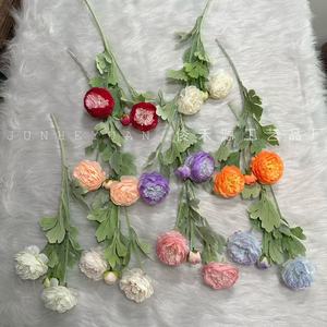 Junheyuan <b>Artificial</b> <b>Peony</b> <b>Flowers</b> 3-Head Flocked European Style For Home Wedding Decoration - Product Image 4