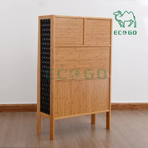 ตู้หนังสือไม้ไผ่ทันสมัยพร้อมบานประตูเก็บของ เฟอร์นิเจอร์ห้องนั่งเล่น สีน้ำตาล - Product Image 5