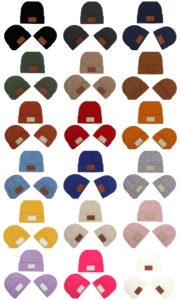 Wholesale Blank PU <b>Patch</b> logo Beanie DIY Emboss logo Adults Kids Winter Beaine - Product Image 3