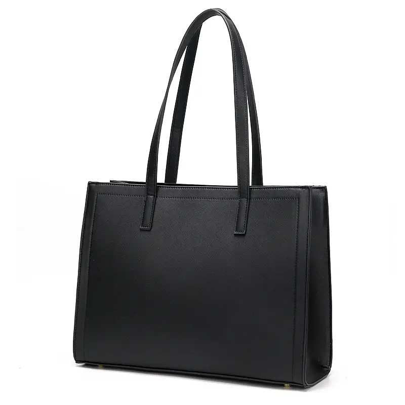 Laptop Tote Bag for Women, Leather Large Tote Waterproof Handbag Shoulder Bag Travel Business Office Work Bag Classic Black