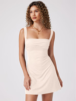 Nouvelle Robe d'été pour Femme, Style Décontracté, Col Carré, Mini, Dos Creux, Jupe Trapèze, Coupe Ajustée, pour le Quotidien
