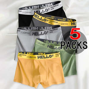Cool & Comfortable 5-Piece Boxer Shorts <b>Underwear</b> for <b>Men</b> & Women Mid-Rise with Breathable Design for Summer - Product Image 1