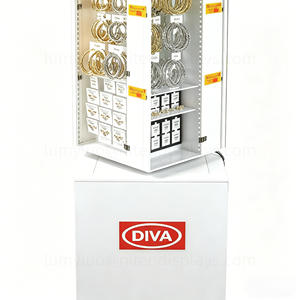 Support rotatif pour bijoux à LED en métal et acrylique 360° °   Présentoir rotatif avec éclairage pour boucles d'oreilles et colliers pour magasin de détail - Product Image 5