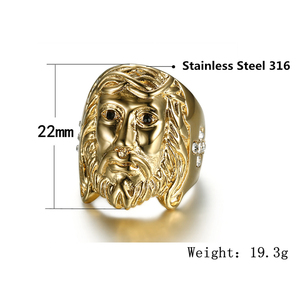 Venta caliente <span class=keywords><strong>precio</strong></span> barato <span class=keywords><strong>18K</strong></span> anillo de <span class=keywords><strong>oro</strong></span> Acero inoxidable Jesús Cara anillo religioso - Product Image 3