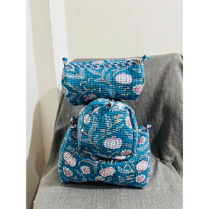 Quilted Eco-Friendly Cotton <b>Travel</b> Pouch Set Vintage Floral Animal Print <b>Toiletry</b> <b>Bags</b> with Large Capacity Zipper Closure - Product Image 1