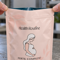 Sachets d'emballage personnalisés rose poudré pour compléments prénatals avec encoche de déchirement pour 60 capsules de vitamines de fertilité, pochette verticale