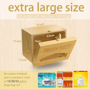 Wooden Trash Bag Holder Pull Out <b>Storage</b> <b>Box</b> For <b>Kitchen</b> Home Use Portable Organizer With Top Opening - Product Image 4