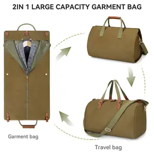 Custom Alta qualidade 2 em 1 Canvas Leather Suit Bagagem Garment Bag Suit Weekender Travel Bag Carry On Garment Duffle Bag