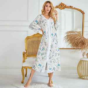 <span class=keywords><strong>Camicia</strong></span> <span class=keywords><strong>da</strong></span> <span class=keywords><strong>Notte</strong></span> Casual <span class=keywords><strong>da</strong></span> <span class=keywords><strong>Donna</strong></span> in Raso a Maniche Lunghe con Coulisse e Stampa Geometrica per Autunno, Inverno ed Estate 2026 - Product Image 1