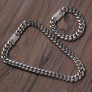 สร้อยคิวบาแบบกลมขนาด 14 มม. สำหรับผู้ชาย ทำจากสแตนเลสสตีล สร้อยคิวบาแฟชั่น Tanjing สร้อยคอ Lijing - Product Image 1