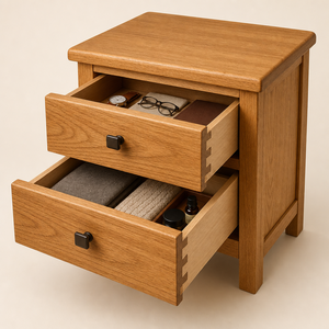 Table de chevet artisanale en chêne massif blanc avec joints d'angle à queue de pie apparents et panneaux à jointure par emboîtement, vente en gros OEM - Product Image 6