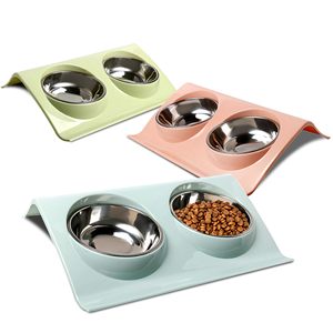 Nouveaux bols portables 2-en-1 écologiques surélevés <span class=keywords><strong>pour</strong></span> animaux de compagnie, en acier inoxydable, design détachable, inclinaison ergonomique de 15° <span class=keywords><strong>pour</strong></span> chiens et chats - Product Image 1