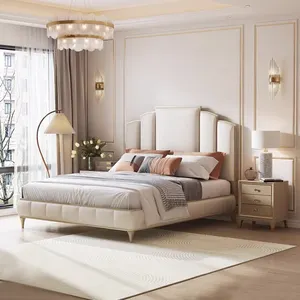 2024 factory high end bed room furniture bedroom set dark grey velvet leather high frame profile king size bed frame luxury bed