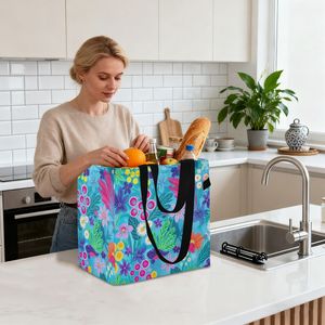 <b>Large</b> Colorful Floral Pattern <b>Canvas</b> Storage Shopping <b>Bag</b> Reusable Grocery <b>Bag</b> with Long Handles for Travel - Product Image 3