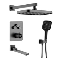 Ensemble de robinetterie de douche chromé à commande thermostatique avec pulvérisation pluie et inverseur, fixation murale, solution pour salle de bain - Vente chaude