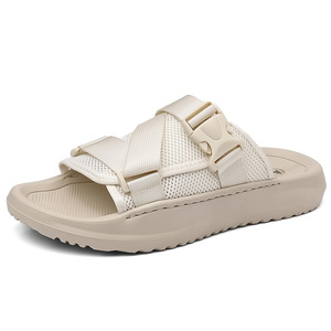 Men Summer Solid Mesh <b>Slides</b> Open Toe Breathable EVA Sole Casual Beach Sandals Buckle Strap White Lining - Product Image 5