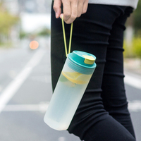 Bouteille d'eau en plastique à couvercle escamotable transparent avec sangle de transport et échelle de mesure graduée pour tasse d'eau d'hydratation quotidienne