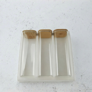 Set 3-Piece Minimalist Square <b>Glass</b> Jars Bamboo Lid Large Capacity Sealed -<b>Food</b> <b>Storage</b> Containers for Camping Kitchen Use - Product Image 3