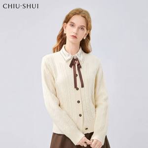 CHIU SHUI <span class=keywords><strong>Cardigan</strong></span> Invernale da Donna in Maglia a Trecce con Collo Rotondo e Bottoni Dorati, Morbido e Caldo - Product Image 1
