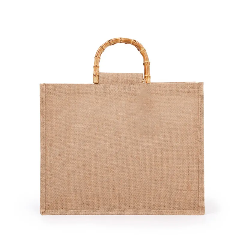 Sac fourre-tout naturel uni écologique, disponible sur mesure, petit sac de plage en jute, sac en coton à fermeture éclair