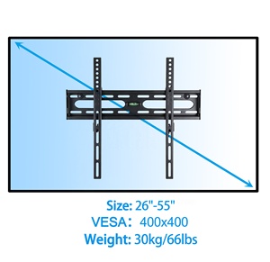 Supporto a Parete per <span class=keywords><strong>TV</strong></span> Fisso VESA 400x400 in Acciaio, Capacità di Carico Elevata, per <span class=keywords><strong>TV</strong></span> a Schermo Piatto da 26-55 Pollici, Nero, Conforme RoHS - Product Image 4