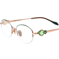 Monture de lunettes demi-cerclée en titane pur, incrustée de diamants taillés, luxueuse pour femmes myopes - Réf. 16123