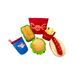 New Hamburger Family Bucket Set Puppy Dog <b>Plush</b> Toy Pet Doll Voice Toy - Product Image 2