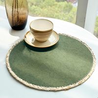 Set de table rond en feutre de laine vert avec bord en paille tressée à la main, isolant thermique, antidérapant, décoration de table de style campagnard
